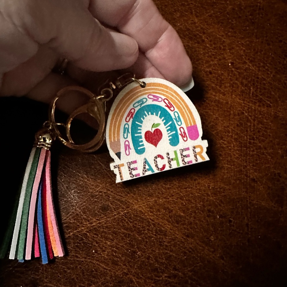 Keychain Teacher bag charm new with multi color fringe tassel